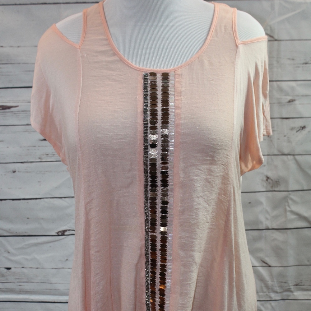 Beaded and Sequined Cold Shoulder Top